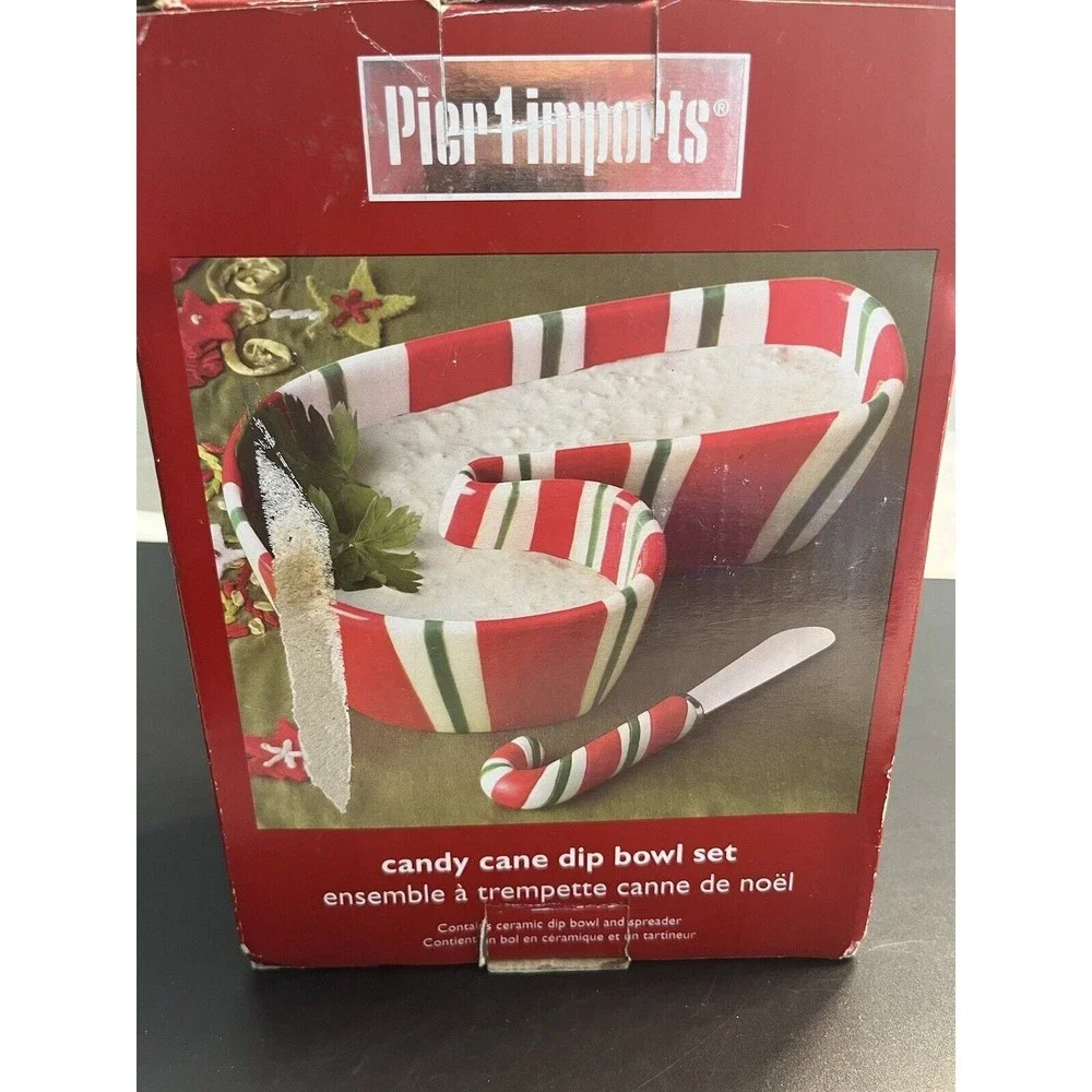 Pier One Candy Cane Dip Bowl Set w Candy Cane Spreader